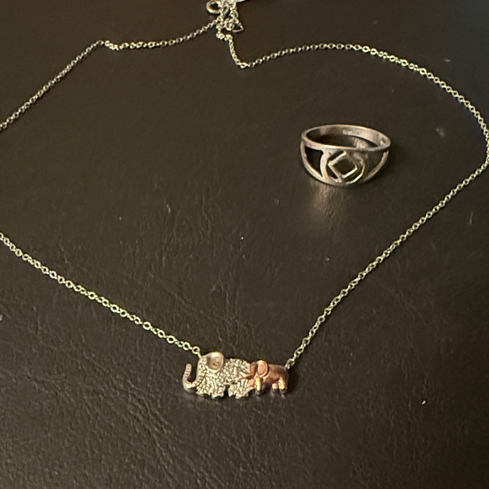 Elephant Sterling Silver 925 Necklace and Ring Set